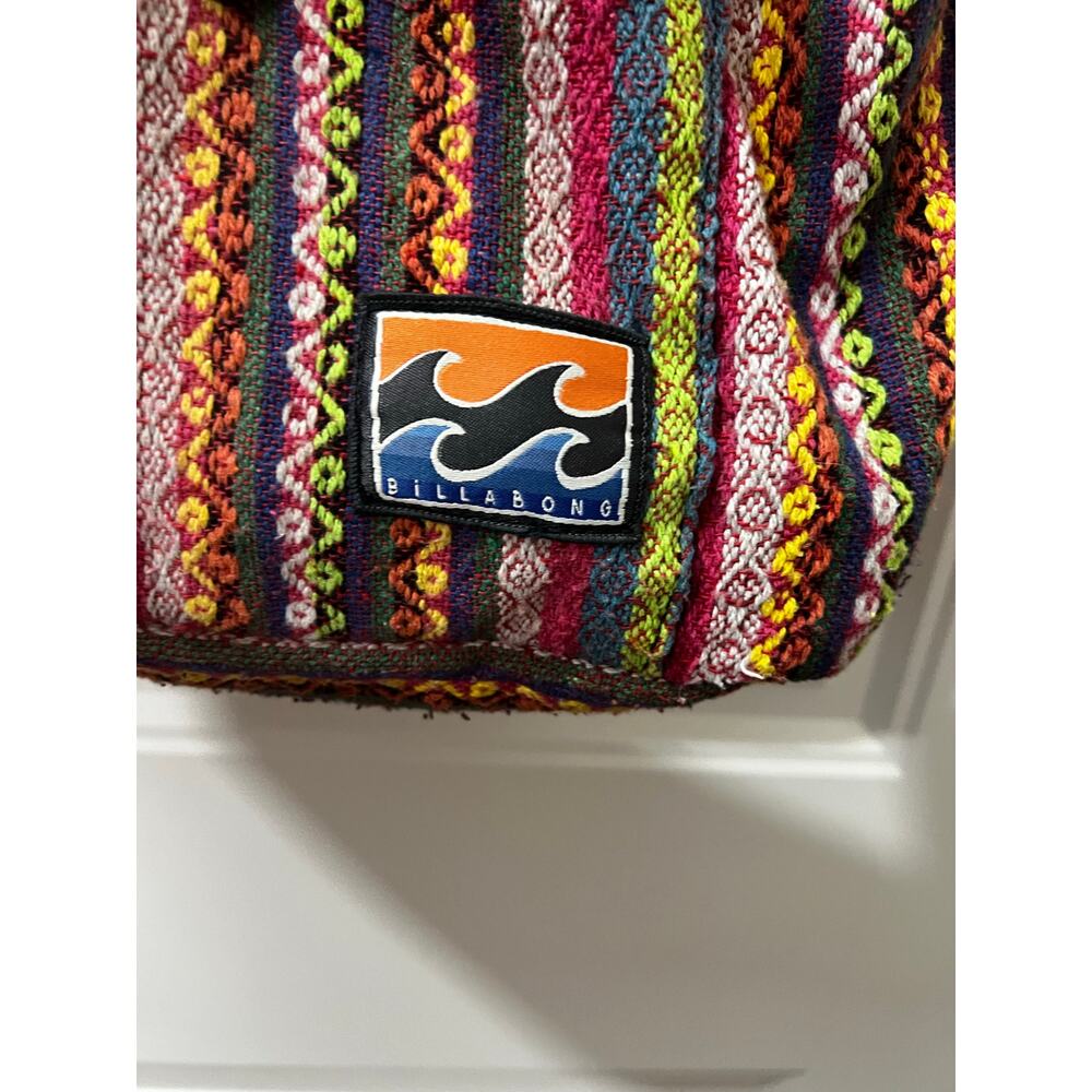 Billabong Boho Backpack Multicolor Woven Tribal Stripe Tassel Drawstring Bag - Picture 6 of 16